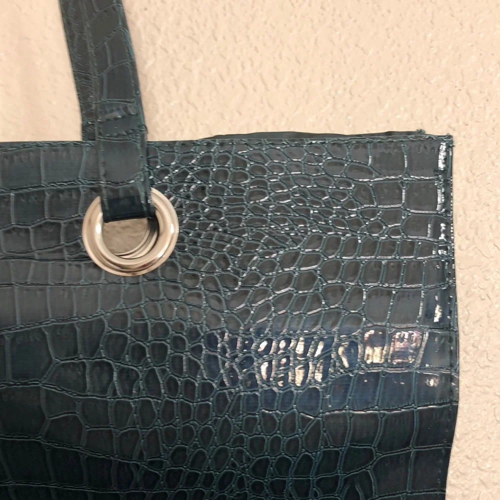 Forest Green Vinyl Reptile Pattern Tote Bag